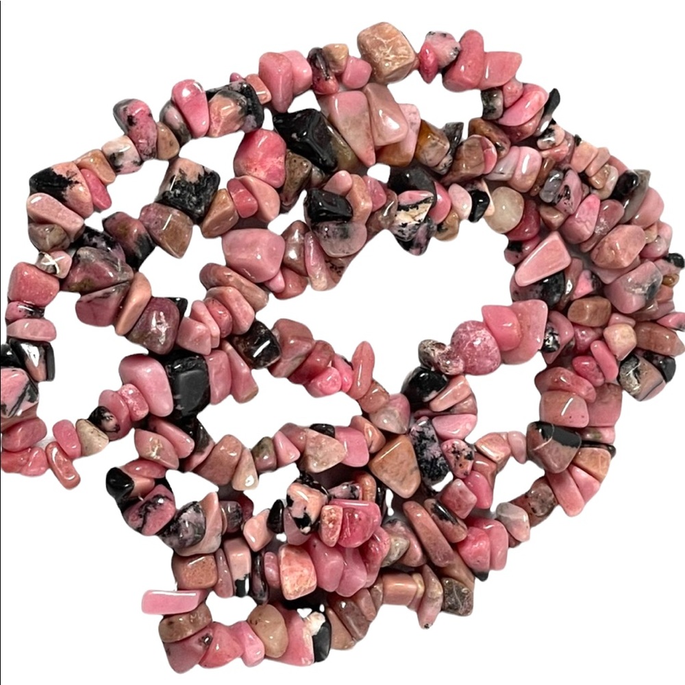 Large vintage Heavy rhodonite chip necklace 34”